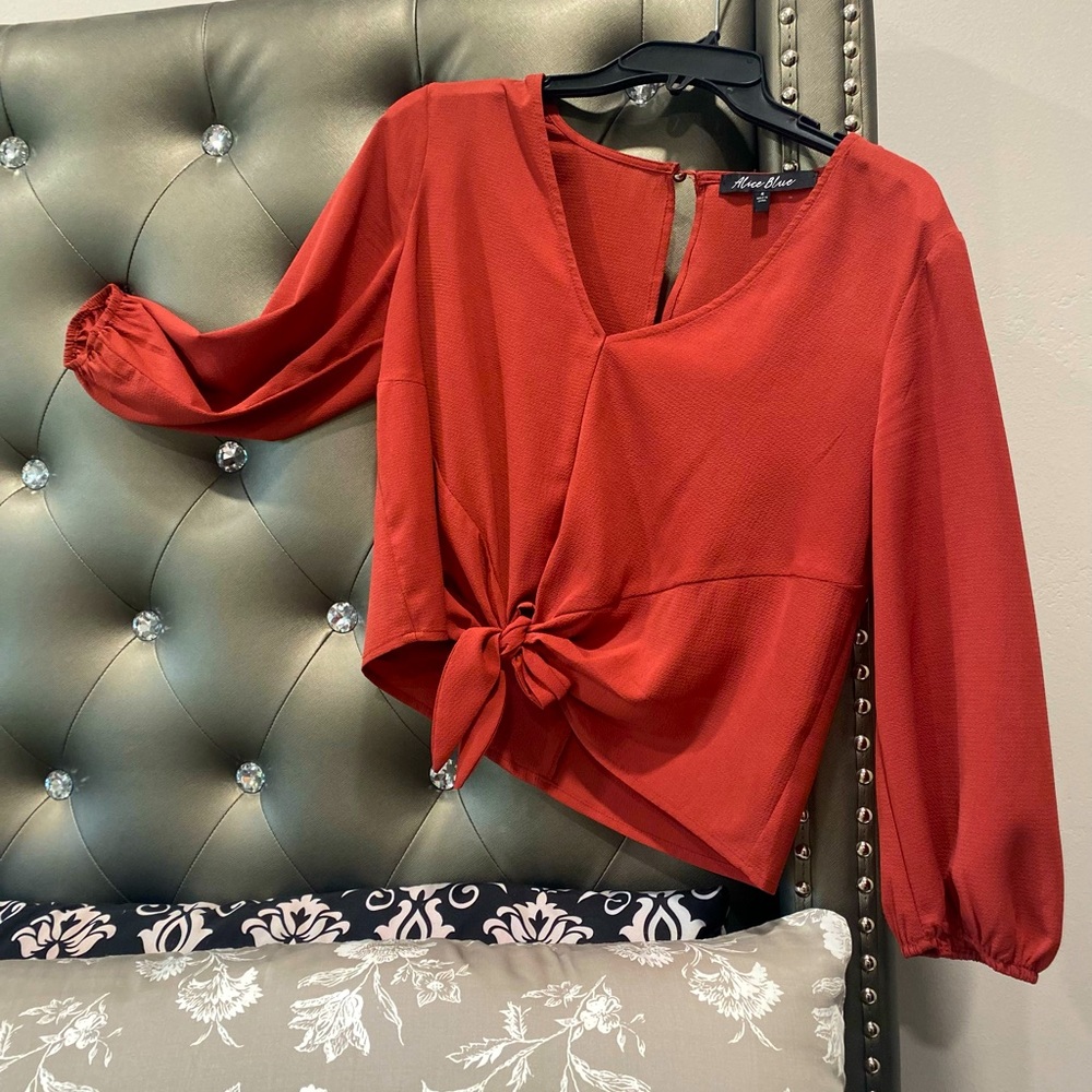 Orange Alice Blue front tie top perfect for fall!